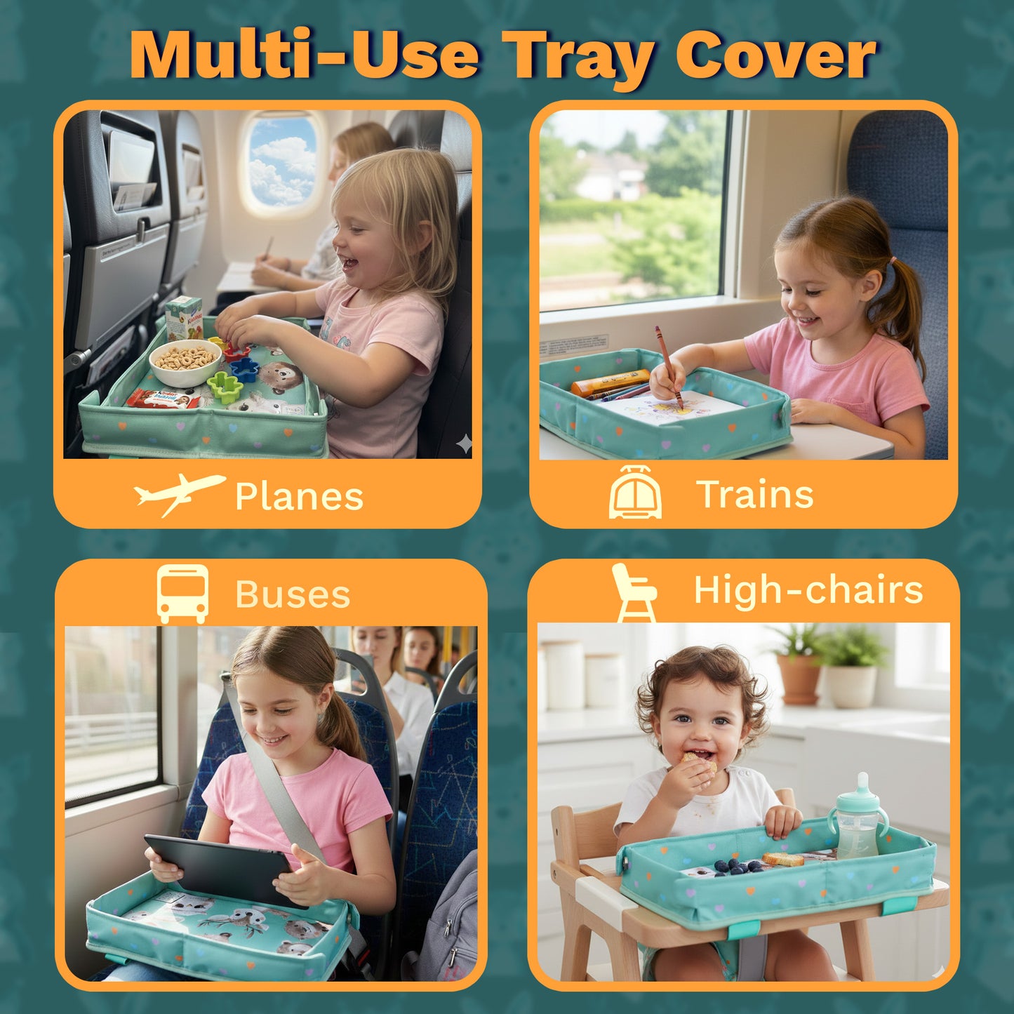 Little Traveler Tray Table Cover for Kids – Universal Fit, Waterproof & Easy Setup I Mint Green