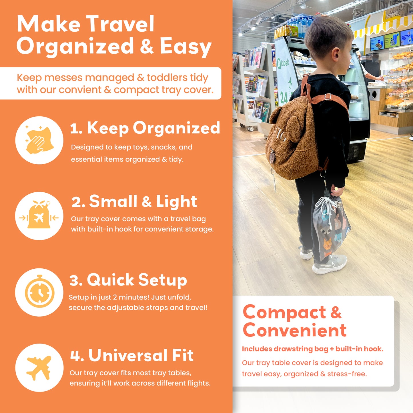 Airplane Tray Table Cover for Kids  – Universal Fit, Sturdy & Easy Setup